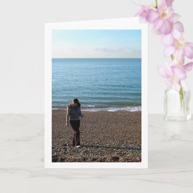 Collecting Pebbles on Beach Card (Orchid)