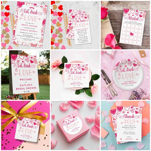 "Eat, Drink & Love" Valentine's Day Bridal Shower Thank You Card | Zazzle