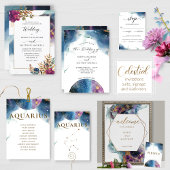 Celestial Blue, Purple and Teal Watercolor Wedding Invitation