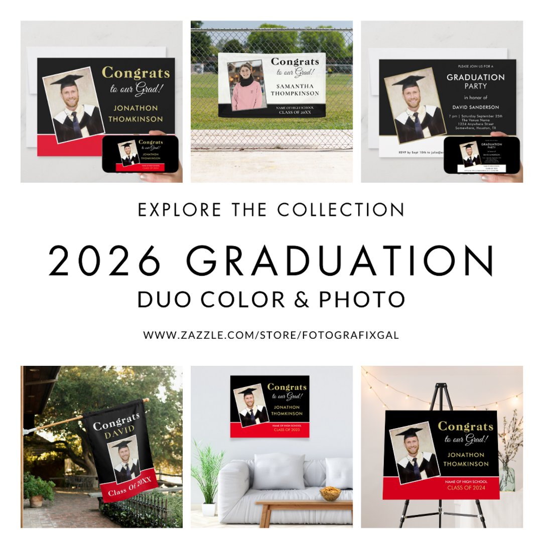 Congrats Grad Photo Name Gold White Black Red Sign | Zazzle