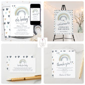 Rainbow and Hearts in Boho Muted Blue with Name  D Table Lamp