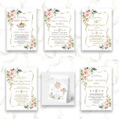 Watercolor Blush Flowers Gold Bridal Tea Party Invitation