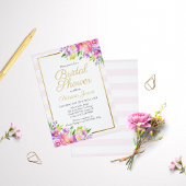 Pink & Faux Foil Gold Floral Bridal Shower Menu Invitation