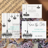 Silver Damask Chandelier Save The Date Photo