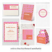 Abstract Checkered Art Pink Orange Bridal Shower Invitation