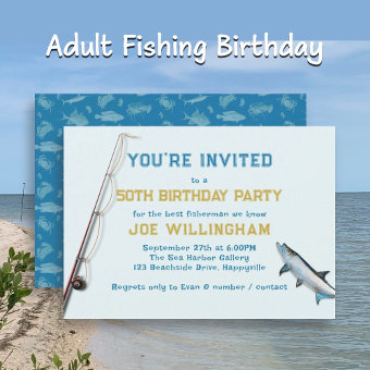 Saltwater Fishing Adult Male Birthday Party Invitation | Zazzle