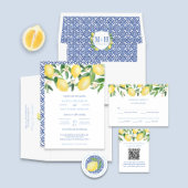 Mediterranean Lemons Blue Tile Bridal Shower Party Can Cooler