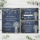 Baby's Breath Mason Jar Rustic Blue Wood Wedding Invitation (Personalise this independent creator's collection.)