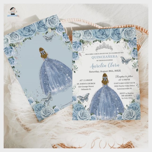Baby Blue Floral Quinceanera Sweet Sixteen Dress Save The Date | Zazzle Baby Blue Floral Quinceanera Sweet Sixteen Dress Save The Date | Zazzle