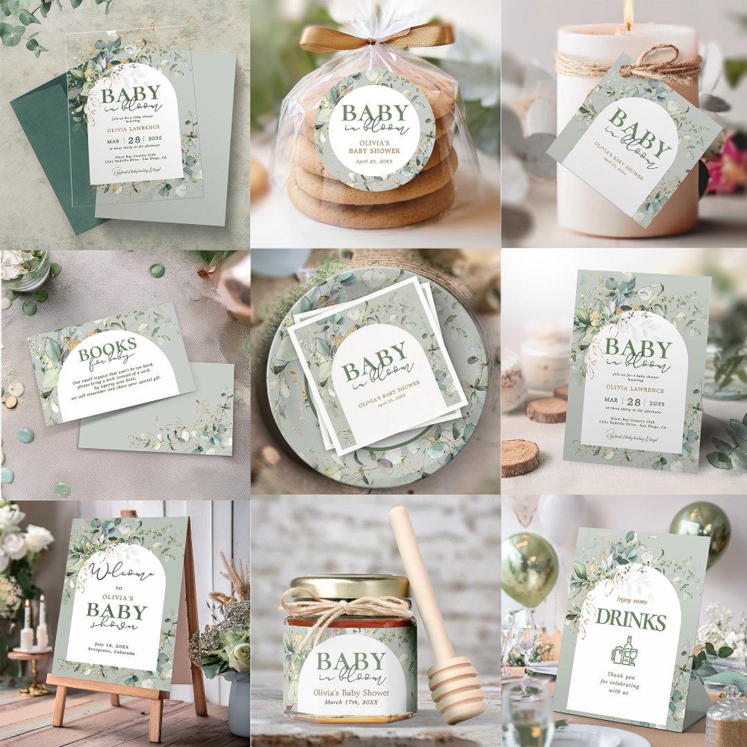 Baby in Bloom Botanical Eucalyptus Invitation | Zazzle