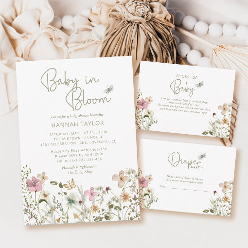 Baby in Bloom Floral Wildflower Baby Shower Invitation Zazzle