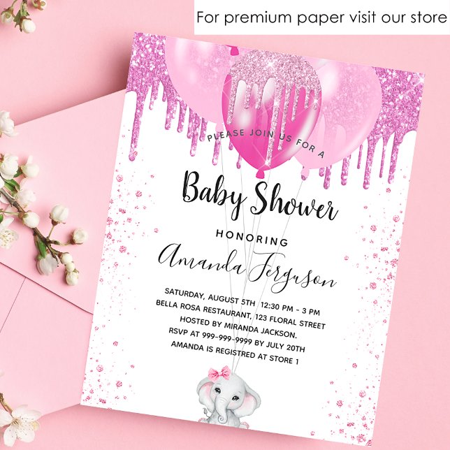 Budget Baby Shower pink glitter girl invitation Zazzle