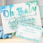Blue & Green Watercolor Oh Baby Diaper Raffle   Enclosure Card