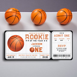 Rookie of the Year 1st Birthday Basketball Ticket Invitation | Zazzle