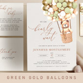 Green Gold Bear Balloons Baby Shower All In One Invitation