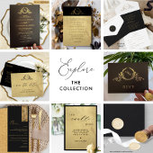 Premium Real Gold Elegant Monogram Black Wedding Foil Invitation