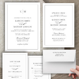 Black and White Elegant Minimalist Border Wedding Invitation Zazzle