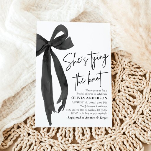 Black Bow She's Tying the Knot Bridal Shower Invitation Zazzle