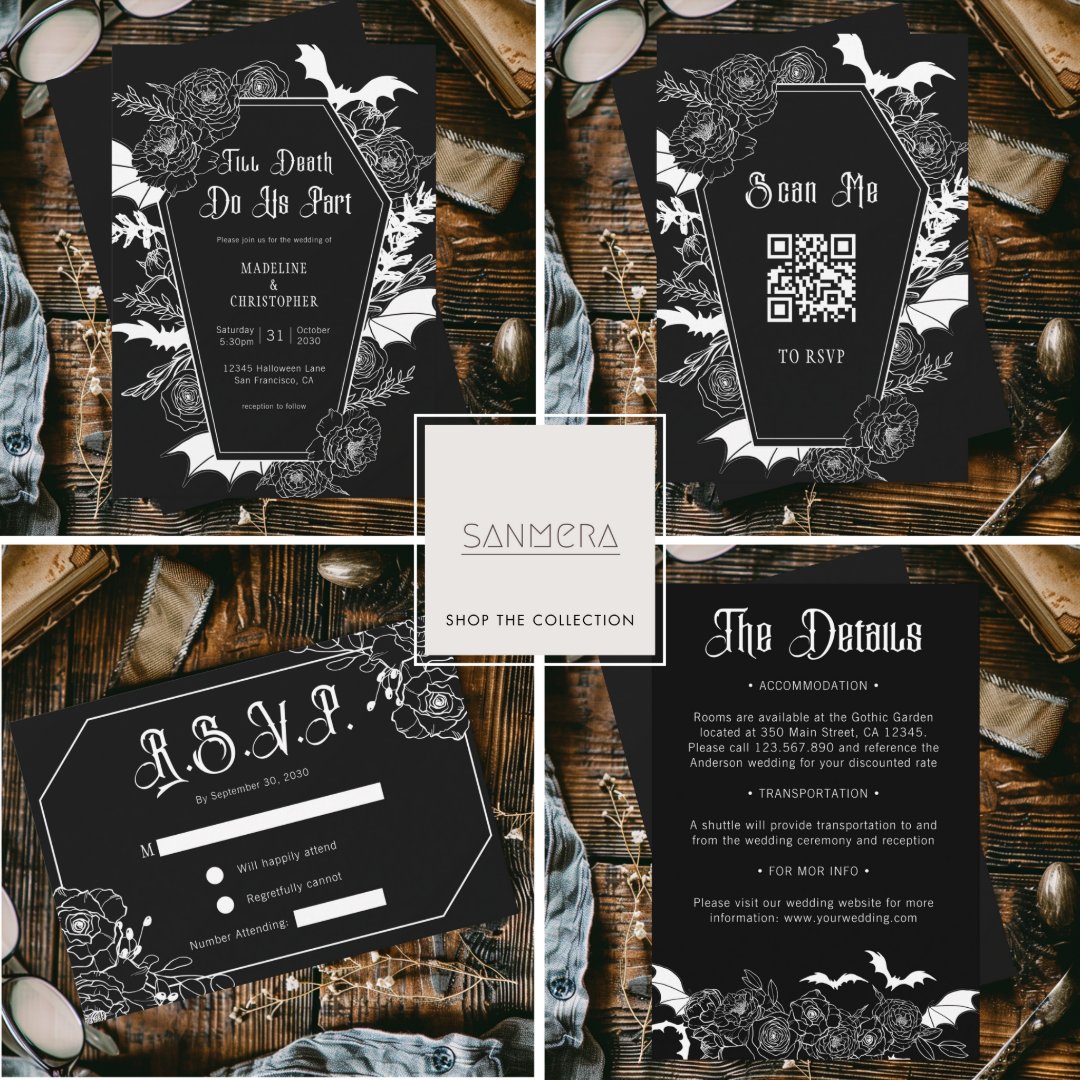 Till Death Do Us Part Gothic Floral Black Wedding Invitation | Zazzle