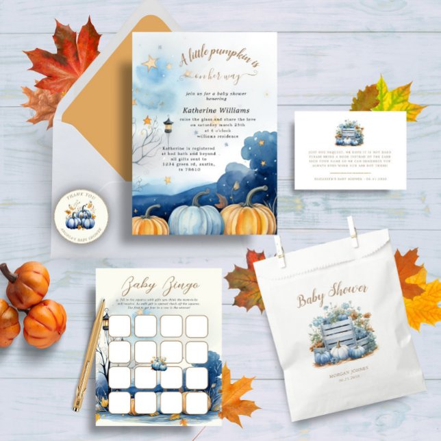 Blue Gold Pumpkin Baby Shower Monogram Favor Boxes Zazzle - Main Image