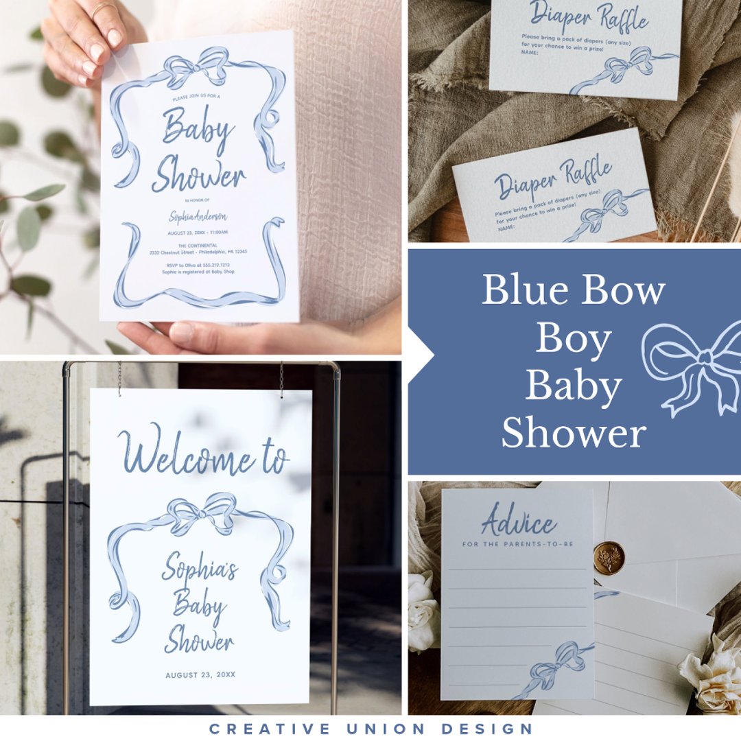 Hand Drawn Bow Boy Baby Shower Invitation Card | Zazzle
