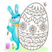 Blue Easter Bunny Rabbit and Egg Coloring Page