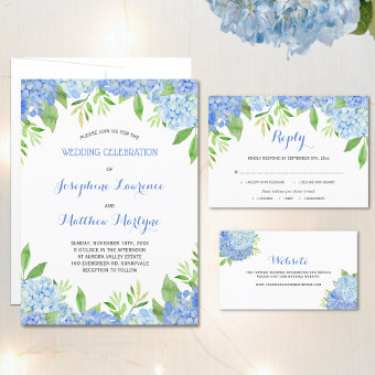 Blue Hydrangea Floral Greenery Wedding Invitation | Zazzle