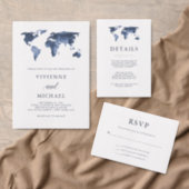 Blue Watercolor World Map | Wedding Save the Date (Personalise this independent creator's collection.)