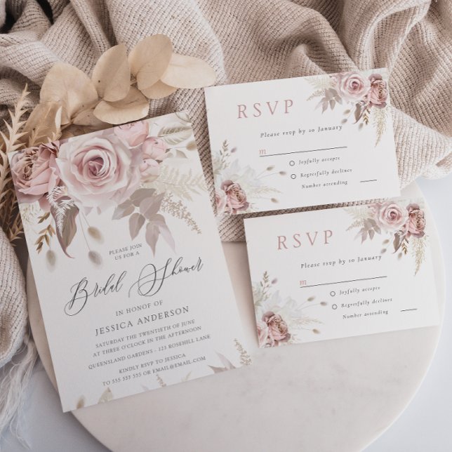 Rose Gold, Blush Pink Dress Bridal Shower Real Foil Invitation | Zazzle