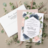 Blush and Navy Flowers White Return Address Label (Personalise this independent creator's collection.)