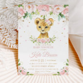 Sweet Lion Blush Pink Floral Gold Girl Baby Shower Invitation