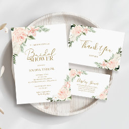 Blush Pink and Gold Floral Botanical Bridal Shower Invitation | Zazzle