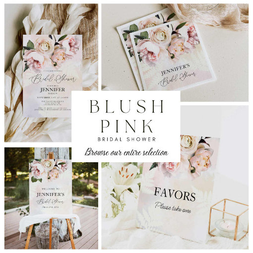 Elegant Blush Flower Bridal Shower Thank You Card Zazzle