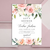 Greeney and blush floral wreath it's a girl baby invitation