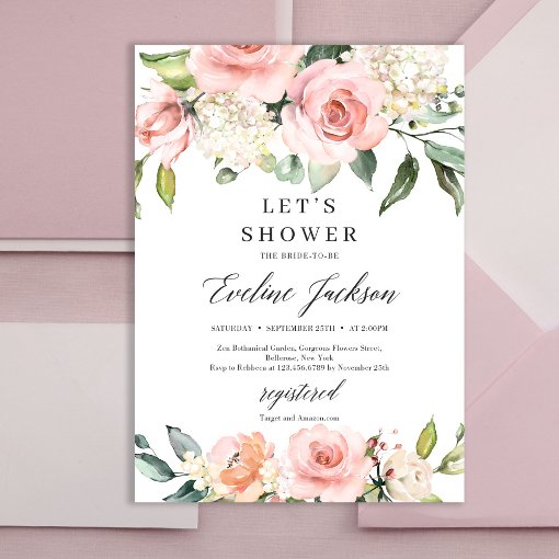 Gorgeous Boho blush floral greenery Bridal Shower Invitation | Zazzle