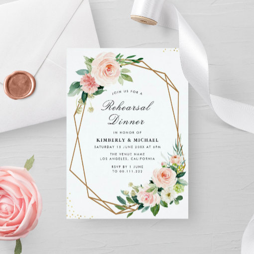 Floral pink blush watercolor geometric wedding place card | Zazzle