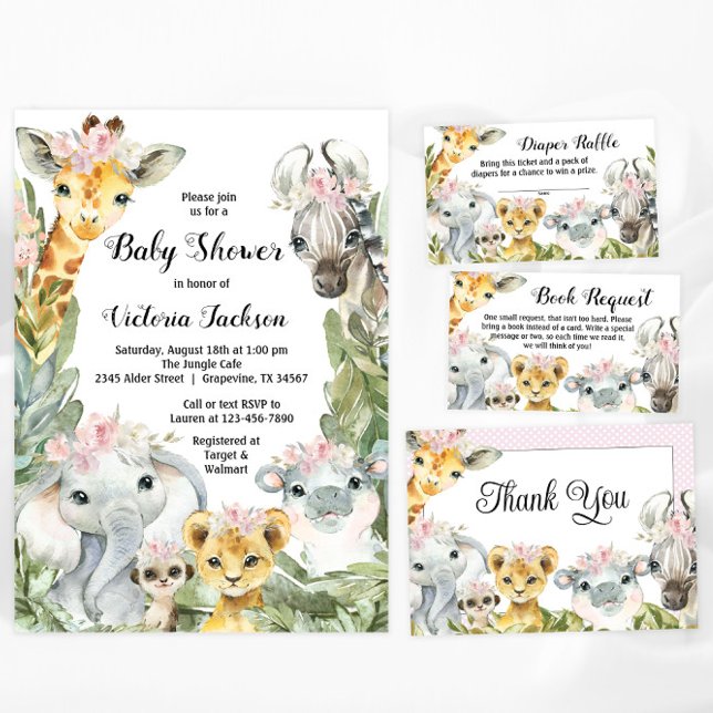 Girl Safari Baby Shower Invitations Zazzle