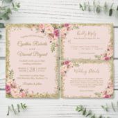 Blush Pink Gold Glitters Floral Bridal Shower Invitation (Personalise this independent creator's collection.)