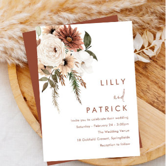 Bohemian Floral Terracotta Wedding Invitation | Zazzle