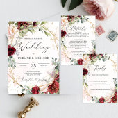 Watercolor boho burgundy floral gold it's a girl invitation