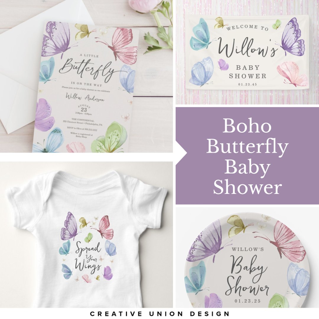 Boho Butterfly Baby Shower Invitation | Zazzle