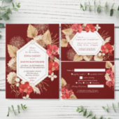 Elegant geometrical gold frame red orchid Wedding Invitation (Personalise this independent creator's collection.)