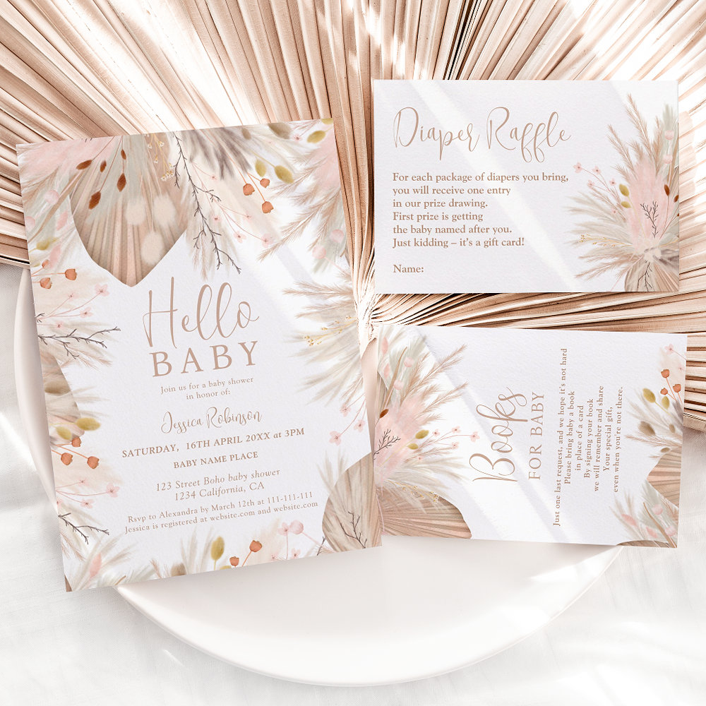 Boho pampas grass gender neutral chic baby shower thank you card