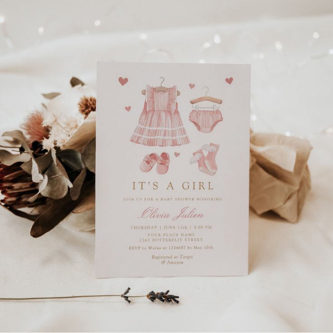 Modern Simple Cute Boho Clothes Girl Baby Shower I Invitation Zazzle Modern simple cute boho clothes girl baby shower i invitation zazzle