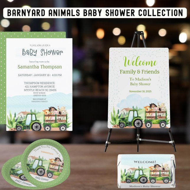 Farm Animals Green Tractor Boys Baby Shower Invitation Zazzle