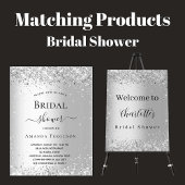 Bridal shower silver glitter metal modern elegant invitation postcard