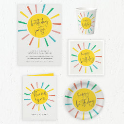 Rainbow Sun Script Kids Birthday Party Magnetic Invitation | Zazzle
