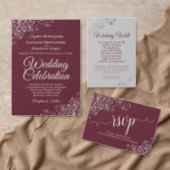 Burgundy on Gray Silver Lace Wedding Calendar Save The Date (Personalise this independent creator's collection.)