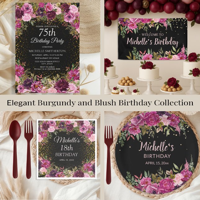 Amazon.com: Burgundy Party Decorations Maroon Champagne Gold  Elegant Burgundy Party Banner display picture 1
