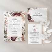 Burgundy Boho Floral Wedding RSVP Postcard